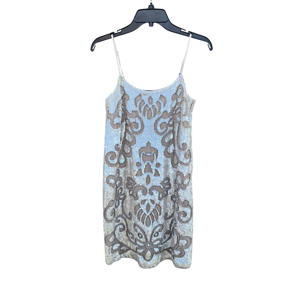 NEEDLE & THREAD Embellished Sequined Strappy Mini Dress Champagne 4